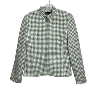 Norton McNaughton Houndstooth Zipper Jacket Women Size 6 Gray Green White Blazer